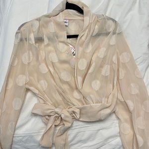 Selfie Leslie Size small sheer beige long sleeve with front tie
